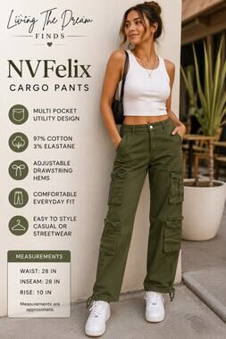 NVFelix Women’s Medium Olive Green Cargo Pants Multi Pocket Utility 28x28